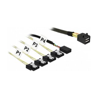 Kabel Mini SAS HD SFF-8643 zu 4 x SATA 7 Pin + Sideband 1 m