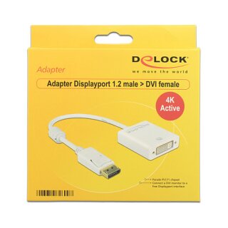 DELOCK Adapterkabel DisplayPort 1.2 Stecker > DVI 24+5 Buchse weiss 4K Aktiv