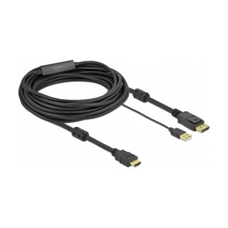 DELOCK HDMI M DisplayPort M 4K cable 7m powered by USB A M black