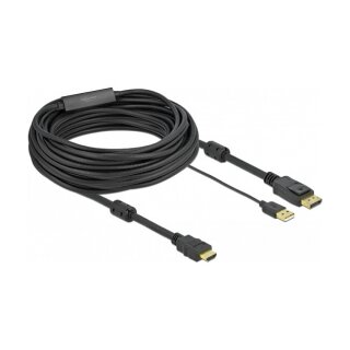 DELOCK HDMI M DisplayPort M 4K cable 10m powered by USB A M black