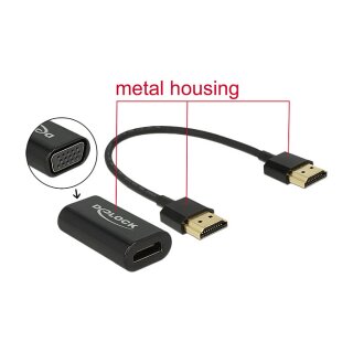DELOCK Adapter HDMI-A Buchse > VGA Buchse screwless + 15cm HDMI Kabel Delock