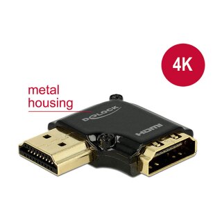 DELOCK Adapter High Speed HDMI mit Ethernet - HDMI-A Buchse > HDMI-A Stecker 4K 90 Grad gewinkelt links schwarz