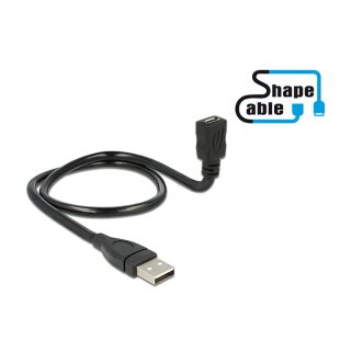 DELOCK Kabel USB 2.0 A Stecker > USB 2.0 micro B Buchse ShapeCable 50 cm