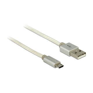 DELOCK Kabel USB 2.0 A Stecker > USB 2.0 Micro B Stecker mit Textilummantelung weis 1m