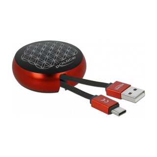 USB Aufrollkabel Typ-A zu USB-C™ schwarz / rot