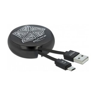 USB Aufrollkabel Typ-A zu Micro-B schwarz