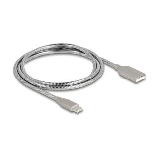 DELOCK USB 2.0 Kabel mit Metallmantel USB Typ-A Stecker zu USB Type-C Stecker PD 3.0 60 W 1m silber