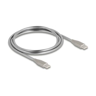 DELOCK USB-C Kabel USB 2.0mit Metallmantel USB Type-C Stecker zu Stecker PD 3.0 60 W 1m silber