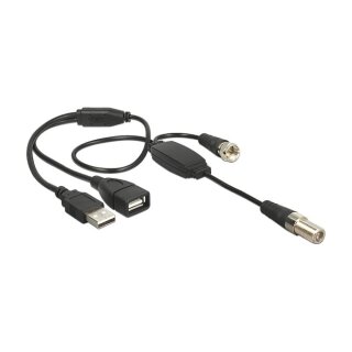 Antennenkabel F Buchse > F Stecker mit Phantomspeisung 5 V über USB 22 cm