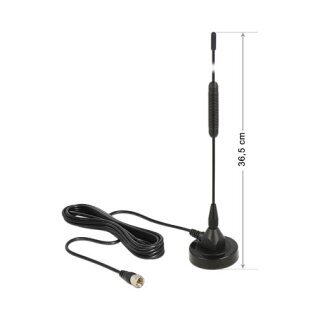 DAB+ Antenne F Stecker 0 dBi omnidirektional mit magnetischem Standfuß starr schwarz