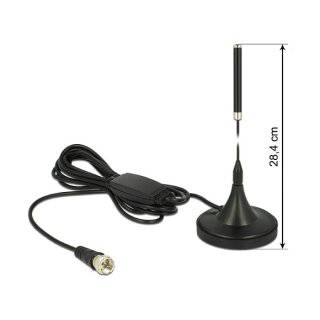 DAB+ Antenne F Stecker 21 dBi aktiv starr omnidirektional mit magnetischem Standfuß RG-174 2 m schwarz