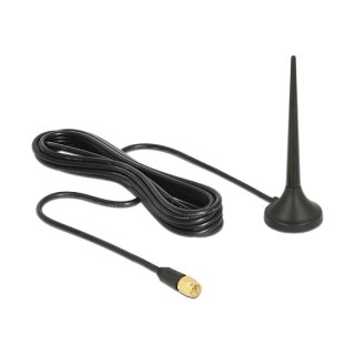 DELOCK LTE / GSM / UMTS Antenne SMA Stecker 3 dBi starr omnidirektional mit magnetischem Standfus und Anschlusskabel RG-174. 2 m o