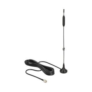 DELOCK LTE / GSM / UMTS Antenne SMA Stecker 5 dBi omnidirektional mit magnetischem Standfus und Anschlusskabel RG-174. 3 m outdoor