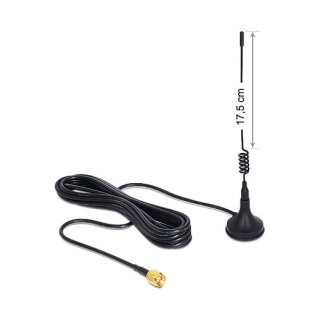 GSM / UMTS Antenne SMA Stecker 3 dBi omnidirektional starr mit magnetischem Standfuß schwarz