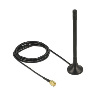 ISM 433 MHz Antenne SMA Stecker 2 dBi omnidirektional mit magnetischem Standfuß und Anschlusskabel (RG-174, 2 m) schwarz