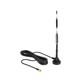 DELOCK LTE Antenne SMA Stecker 5 dBi starr omnidirektional mit magnetischem Standfus und Anschlusskabel RG-174 3m outdoor schwarz