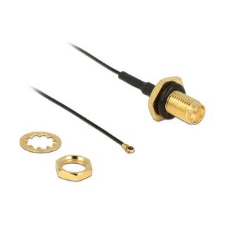 Antennenkabel RP-SMA Buchse zum Einbau zu I-PEX Inc., MHF® 4 Stecker 0.81, 20 cm Gewindelänge 9 mm spritzwassergeschützt