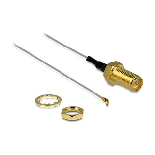 DELOCK Antennenkabel RP-SMA Buchse zum Einbau > MHF III /U.FL-LP-040 kompatibler Stecker 20cm 0.81 Gewindelnge 10mm
