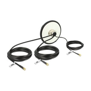DELOCK Multiband LTE UMTS GSM GPS Antenne 3 x SMA Stecker omnidirektional Dachmontage schwarz outdoor