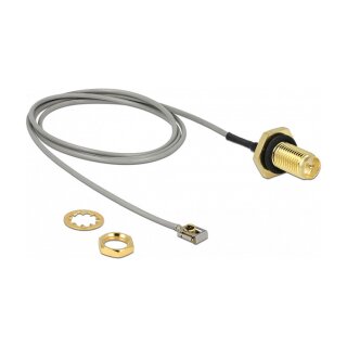 DELOCK Antennenkabel RP-SMA Buchse zum Einbau zu MHF I LK Stecker 1.13 50 cm Gewindelnge 10 mm spritzwassergeschtzt