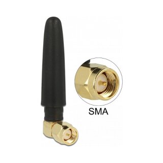 DELOCK WLAN 802.11 b/g/n Antenne SMA Stecker 90 2 dBi omnidirektional mit Kippgelenk und flexiblem Material schwarz