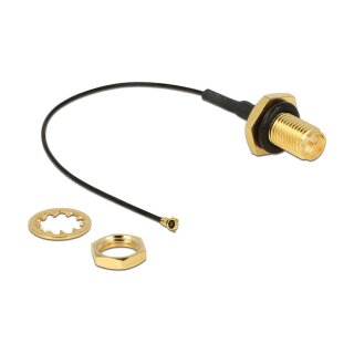 DELOCK Antennenkabel RP-SMA Buchse zum Einbau zu I-PEX Inc. MHF 4 Stecker 0.81 10cm Gewindelnge 9mm spritzwassergeschutzt