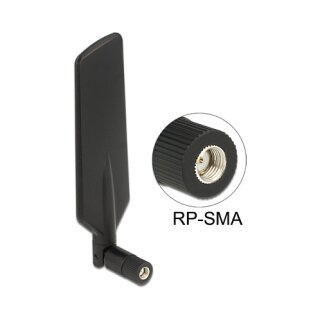 DELOCK LTE Antenne Dualband WLAN ac/a/b/g/n RP-SMA Stecker 1 - 4 dBi omnidirektional drehbar mit Kippgelenk schwarz