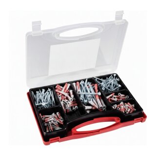 Fischer Meister-Box XL Wohnraum + Schrauben (hellgrau/rot, 280-teilig, mit Schraube)