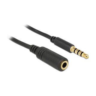 Delock Klinkenverlängerungskabel 3,5 mm 4 Pin Stecker zu Buchse 5 m schwarz