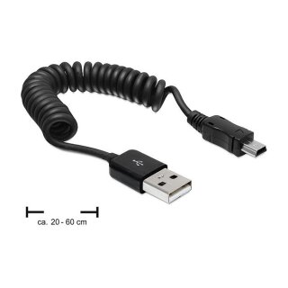 Delock Kabel USB 2.0-A Stecker > USB mini Stecker Spiralkabel