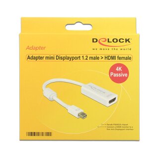 Delock Adapter mini DisplayPort 1.2 Stecker > HDMI Buchse 4K Passiv weiß
