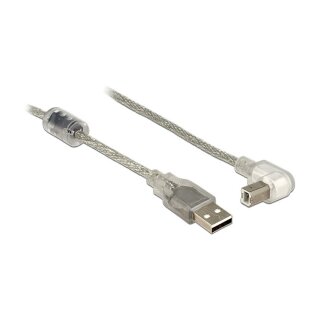 Delock Kabel USB 2.0 Typ-A Stecker > USB 2.0 Typ-B Stecker gewinkelt 3,0 m transparent