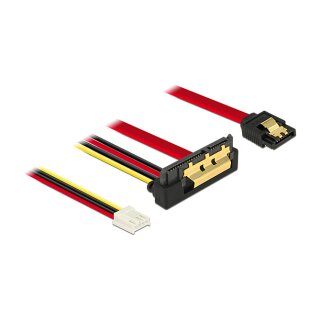 Kabel SATA 6 Gb/s 7 Pin Buchse + Floppy 4 Pin Strom Buchse > SATA 22 Pin Buchse unten gewinkelt Metall 30 cm