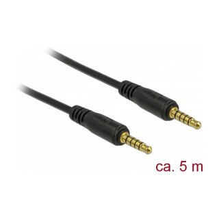 Delock Klinkenkabel 3,5 mm 5 Pin Stecker zu Stecker 5 m schwarz