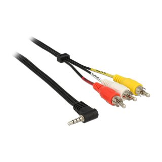 Kabel Klinke 3,5 mm 4 Pin Stecker gewinkelt > 3 x Cinch Stecker 1,5 m
