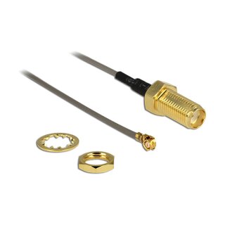 Delock Antennenkabel SMA Buchse zum Einbau zu I-PEX Inc., MHF® I Stecker 1.37 20 cm Gewindelänge 10 mm