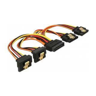 Delock Kabel SATA 15 Pin Strom Stecker mit Einrastfunktion > SATA 15 Pin Strom Buchse 2 x gerade / 2 x unten 15 cm