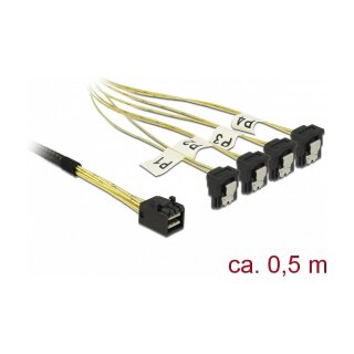 Delock Kabel Mini SAS HD SFF-8643 > 4 x SATA 7 Pin gewinkelt 0,5 m