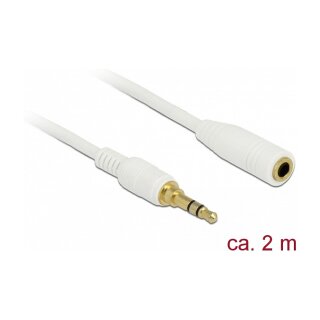 Delock Klinkenverlängerungskabel 3,5 mm 3 Pin Stecker zu Buchse 2 m weiß