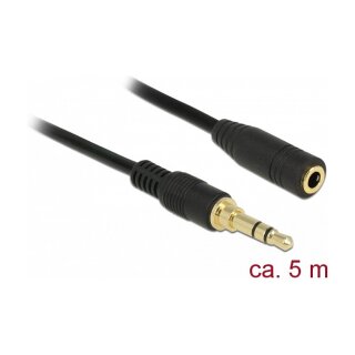Delock Klinkenverlängerungskabel 3,5 mm 3 Pin Stecker zu Buchse 5 m schwarz