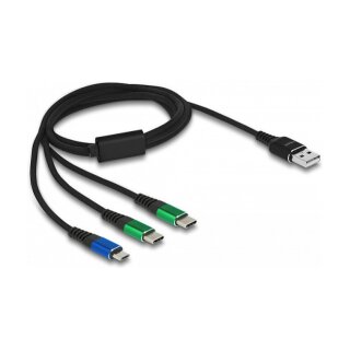 Delock USB Ladekabel 3 in 1 Typ-A zu Micro USB / 2 x USB Type-C™ 1 m