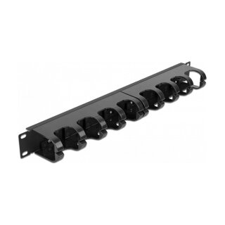 19" Kabelmanagement Rangierpanel mit 10 geschlossenen Kabelführungsbügeln 1 HE schwarz