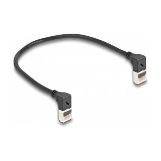 Delock RJ45 Netzwerkkabel Cat.6A S/FTP Slim 90° oben / oben gewinkelt 0,25 m schwarz