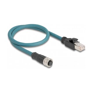 Delock M12 Adapterkabel A-kodiert 8 Pin Buchse zu RJ45 Stecker 50 cm