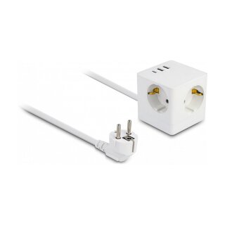 Steckdosenwürfel mit Verlängerungskabel 3-fach mit Kindersicherung und USB Ladegerät, 1,5 m Kabel, weiß