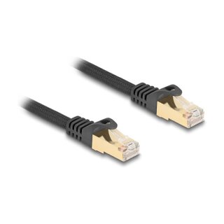 Delock RJ45 Netzwerkkabel mit Geflechtmantel Cat.6A S/FTP Stecker zu Stecker 2 m schwarz