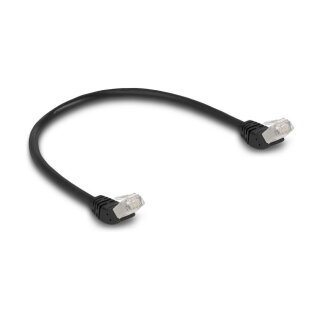Delock RJ45 Netzwerkkabel Cat.6A S/FTP 45° nach oben gewinkelt 0,5 m schwarz