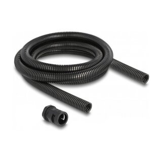 Delock Kabelschutzschlauch 2 m x 18,5 mm mit 2 x PG13,5 Schlauchverschraubung Set schwarz
