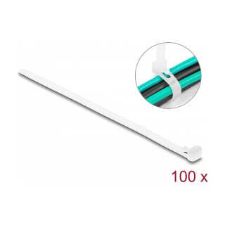 Delock Kabelbinder wiederverwendbar L 200 x B 7,2 mm 100 Stück weiß