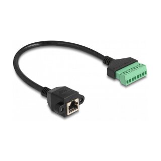 Delock RJ45 Kabel Cat.6 Buchse zu Terminalblock Adapter zum Einbau 30 cm 2-teilig